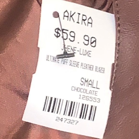 Azalea Wang ultimate puff sleeve pleather blazer Jacket In chocolate NEW! - Picture 11 of 13
